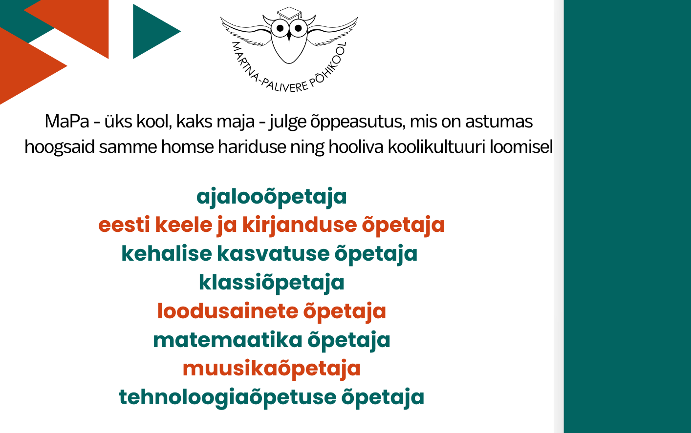 Konkurss õpetajate leidmiseks